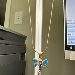 Opal and amethyst dragonfly necklace